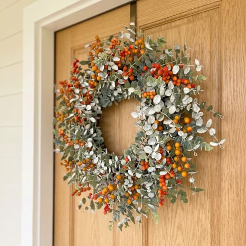 24-Inch Fall Eucalyptus Wreath with Orange Berries - Front Door Decor