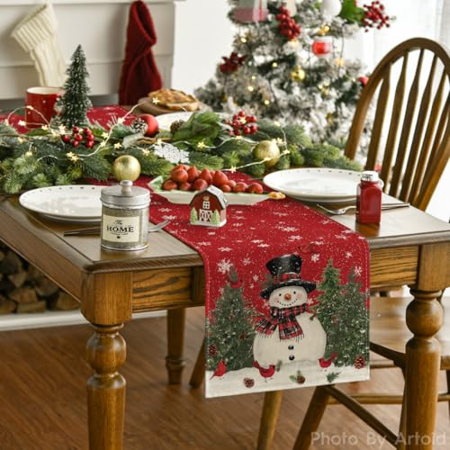 Artoid Mode Snowman Christmas Table Runner 13x108 Inch - Holiday Home Decor