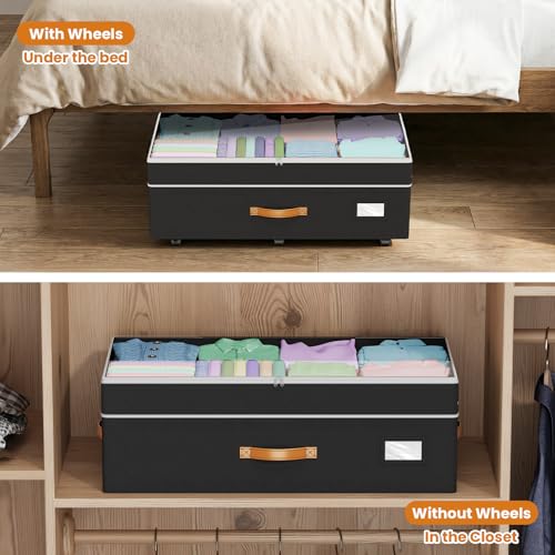 Budding Joy Black 80L 2 Pack Adjustable Under Bed Storage with Wheels
