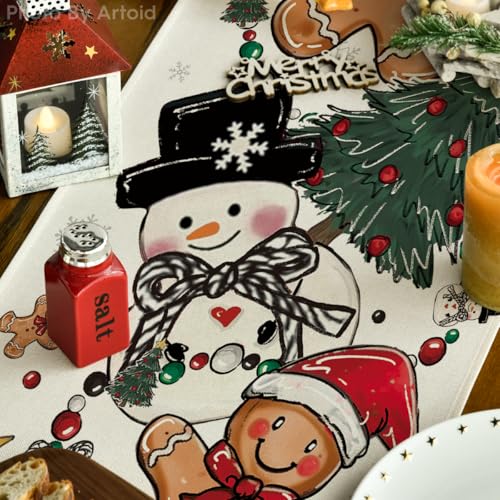 Artoid Mode Snowman Gingerbread Table Runner 13x108 Inch Home Holiday Decor Beige