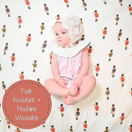 LollyBanks Muslin Swaddle Blanket | 100% Cotton | Newborn and Infant Blanket | Large 47 x 47 inches for Girls | Light Weight and Breathable | Nutcrackers Christmas Theme