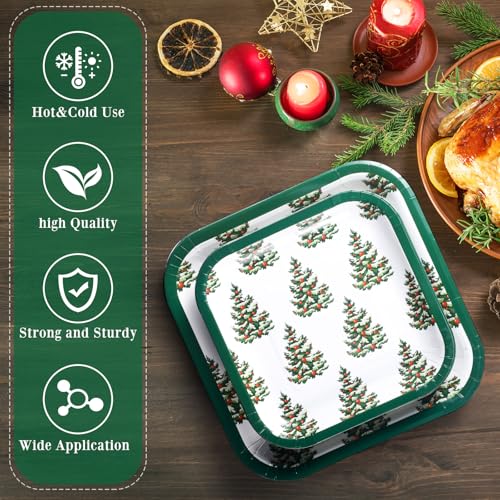Layhit 80 Pcs Christmas Paper Plates 7 in 9 Xmas Disposable Square