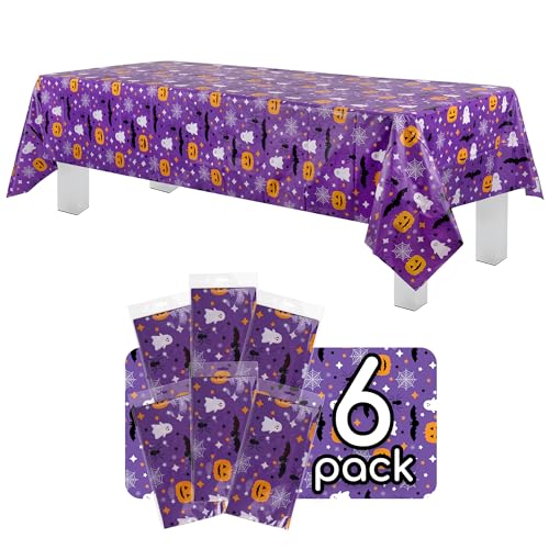 Grandipity Halloween Purple Rectangle Tablecloth 54x108in 6 Pack - Disposable Party Cover
