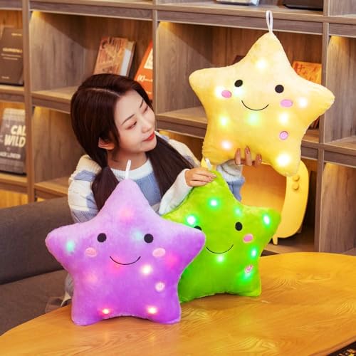 DearSun 13''Creative Twinkle Star Colorful Night Light Plush Pillows Light up Night Stuffed Toys Perfect for Birthday Christmas Holiday Valentines (Purple)