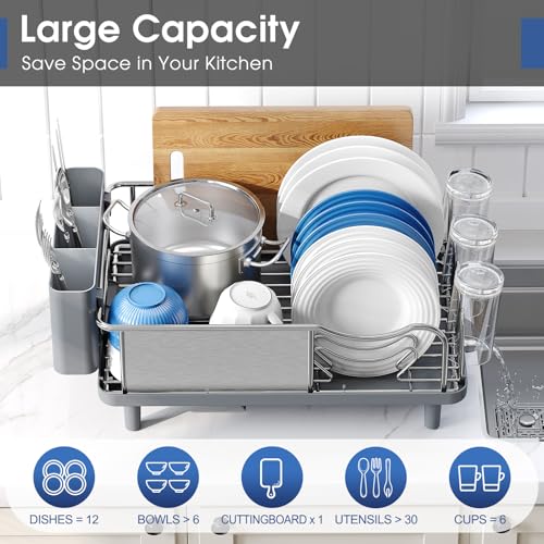 Urackify Gray Stainless Steel Dish Drying Rack 16.9 x 12.4 inches - Rustproof Kitchen Organizer