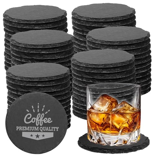 72 Pcs Black Natural Slate Coasters Set with Anti-Scratch Bottoms - Round 4 Inch Laser Engraving Blanks - Ideal for Home, Office, Bar, Gifts (Variation: 72 Round Coasters)