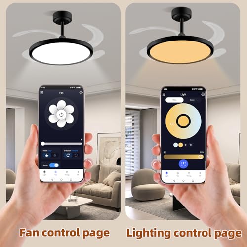 BAYSQUIRREL Downrod Mount Black Retractable Ceiling Fan with Lights & App Control