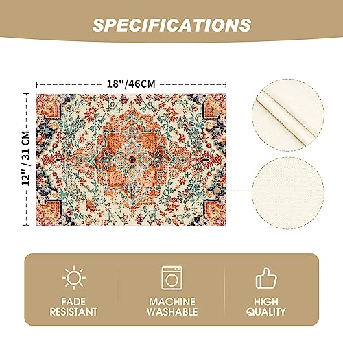 Artoid Mode Boho Placemats Set of 4, Daily Orange Teal Flowes Bohemia Table Mats for Home Party Dining Decoration 12x18 Inch