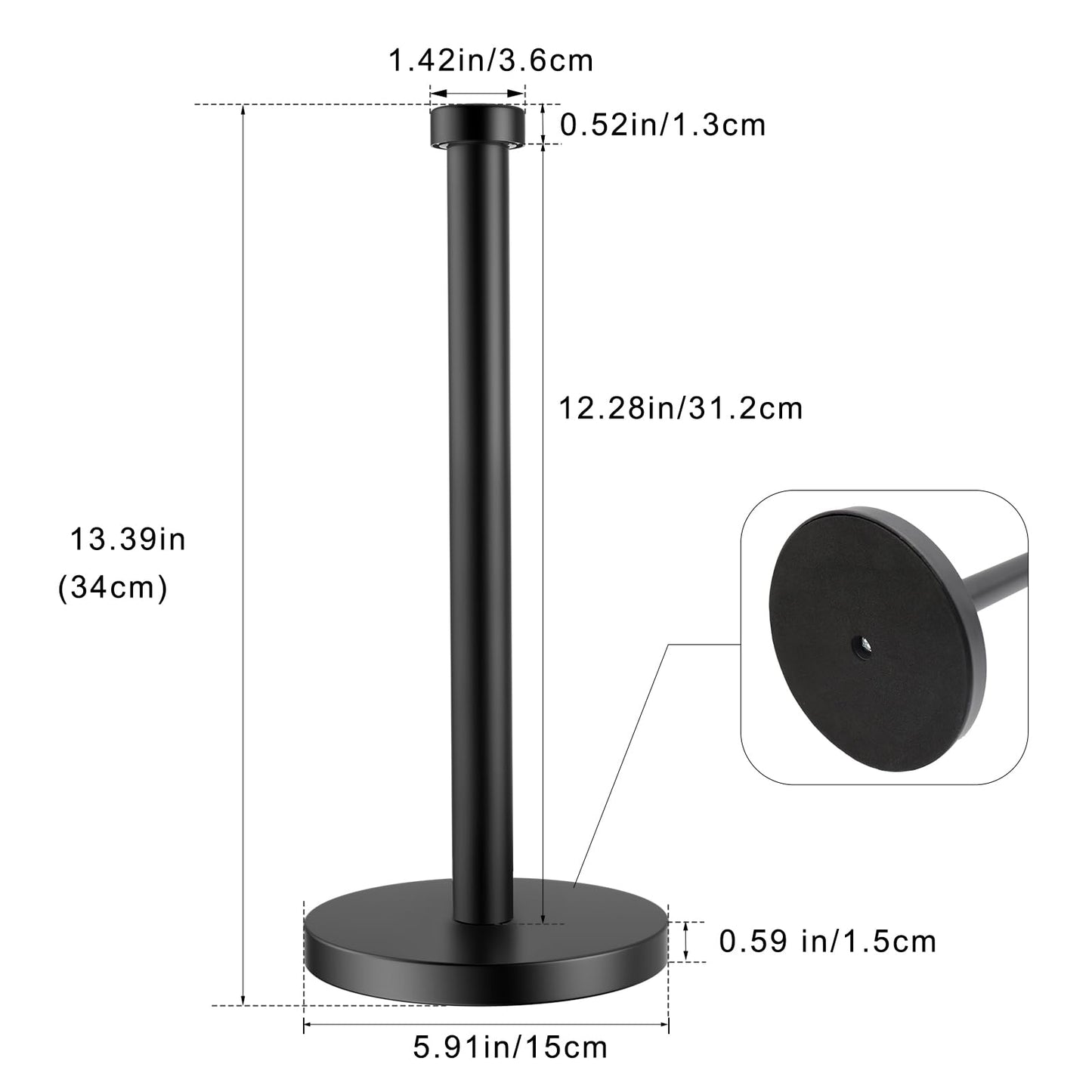 Paper Towel Holder Countertop, Kitchen Roll Holder, Stainless Steel Black Paper Towel Holders for Kitchen Organization, Paper Towel Dispenser Standing Weighted Base for One-Handed Operation