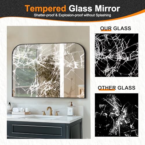 Black Metal Framed Bathroom Mirror 30x40 Inches Over Sink - Modern Wall Mirror Variation