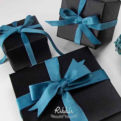 Ribbli Dusty Turquoise Blue Velvet Ribbon Double Faced 3/8 Inch 10-Yard Spool Dusty Blue Ribbon Use for Christmas Tree Ornaments Gift Wrapping Wreath Decoration Wedding Boutonnieres