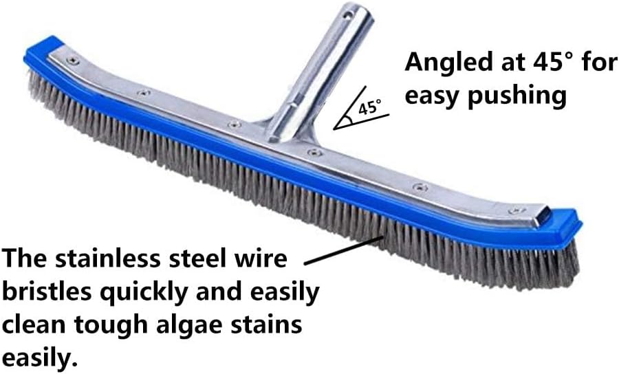 Skiennix Swimming Pool Brush - Heavy Duty 18" Aluminum & Stainless Steel for Walls, Tiles & Floors