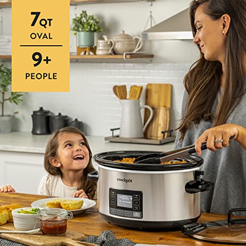 7-Quart Programmable Slow Cooker with Locking Lid - Stainless Steel, Travel-Friendly
