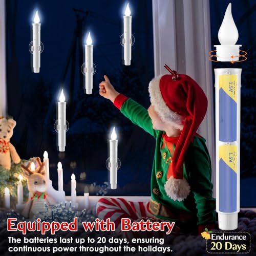 Enhon 12Pcs Dusk-to-Dawn White Window Candles with Batteries (White Bulb) Set