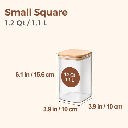 ComSaf Glass Storage Containers - 1.2 Qt Clear Jars with Lids | Set of 9 for Pantry Organization
