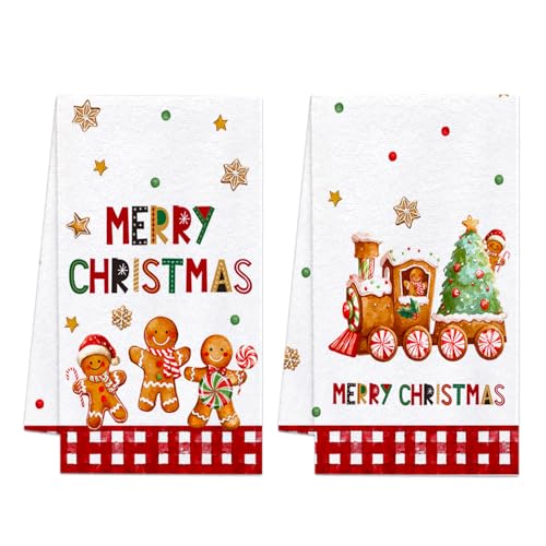 Mocsicka Christmas Kitchen Towels Set of 2 – 18x26 Gingerbread Decor, Premium Microfiber