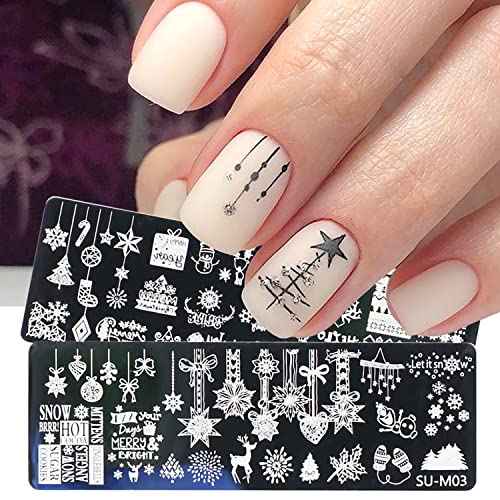 6Pcs Christmas Nail Stamping Plates Winter Snowflake Snowman Nail Stamper Template Kit Xmas Christmas Tree Elk Design Nail Decorations Supplies