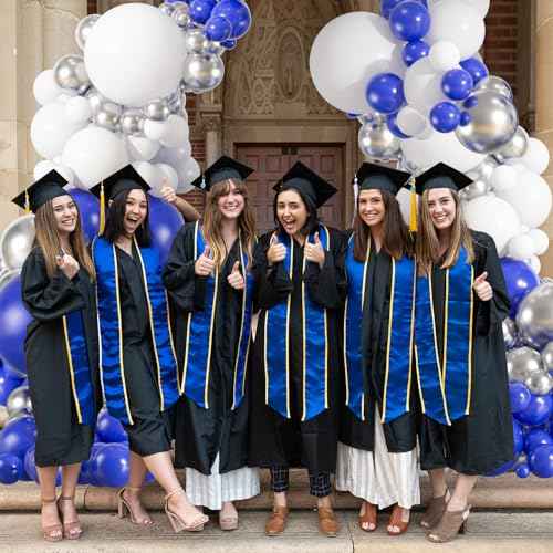 154pcs Blue White Silver Balloon Arch Kit - 18 12 10 5inch Royal Blue, Metallic Silver Confetti Balloon Garland for New Year Eve, Graduation, Birthday Party Decoration