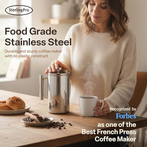 Mirror Finish 64oz Extra Large Stainless Steel French Press Coffee Maker, 16 Cups