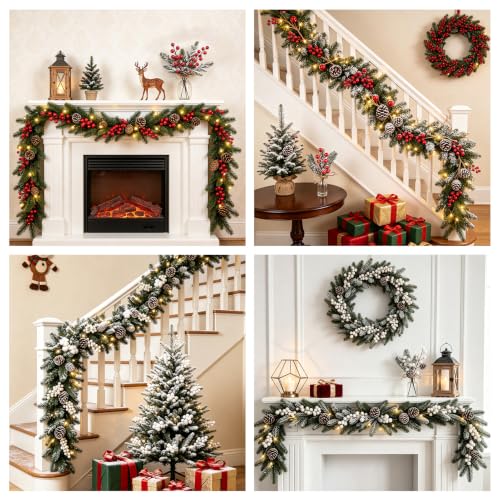 Naplings 42pcs Red & White Artificial Berry Stems for Christmas Decor