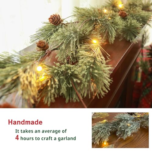IDOGliitte 6.4ft Lush Green Smokey Pine Christmas Garland with Lights