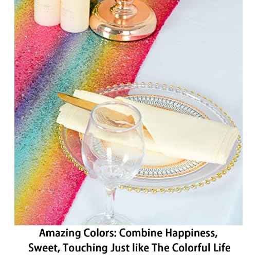 ShinyBeauty Sequin Table Runner 12x72 Inch Glitter Rainbow Sequin Tablecover Rectangle for Wedding Birthday Event Party Supplies (12x72, Colorful)