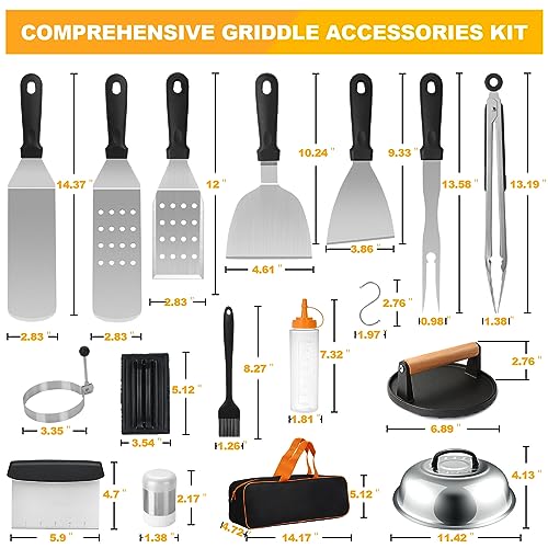 Outdoor Flat Top Grill Accessories Kit with Round Burger Press - 29 PCS for Blackstone Camp Chef