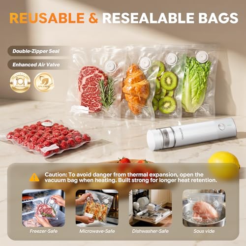 Bigwind Handheld Vacuum Sealer Kit with 45 Reusable Bags - Compact Food Saver