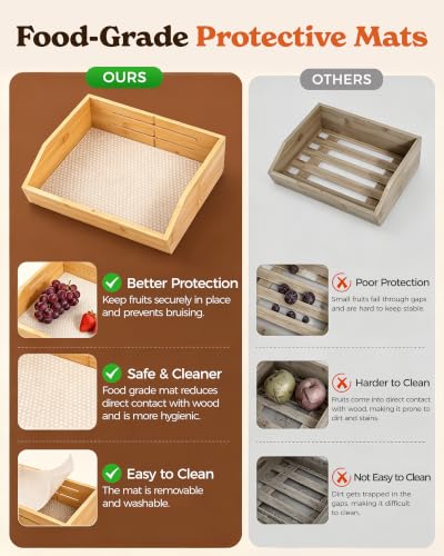 Natural Bamboo 3-Tier Fruit Basket with 2 Banana Holders - Kitchen Organizer