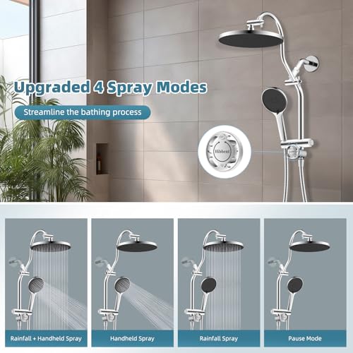 Rain Shower Head Combo with 3 Handheld Sprays - Chrome Finish, 10 Inch