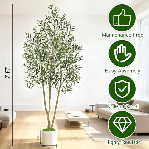 Timoo Faux Olive Tree 7FT Tall Trees Artificial Indoor with White