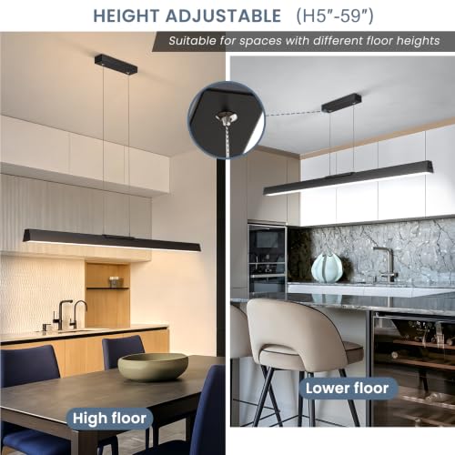 Rechargeable LED Pendant Light with Remote - 39.4" Black Kitchen Island Lighting