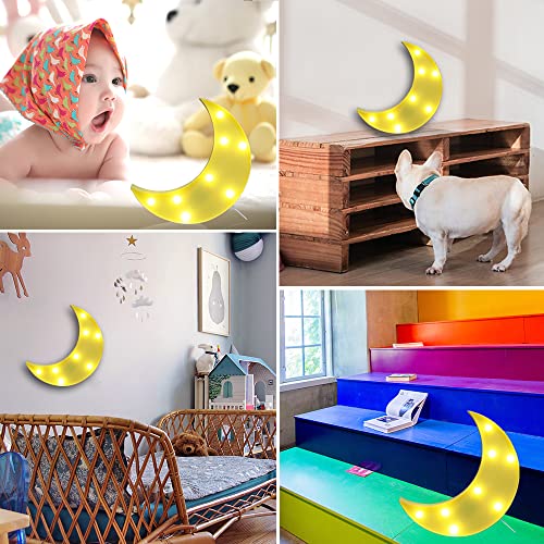LED Moon Shaped Marquee Signs, Light Up Night Lights Battery Operated Crescent Moon Lamp for Bedroom, Christmas, Birthday Party Decor - Yellow