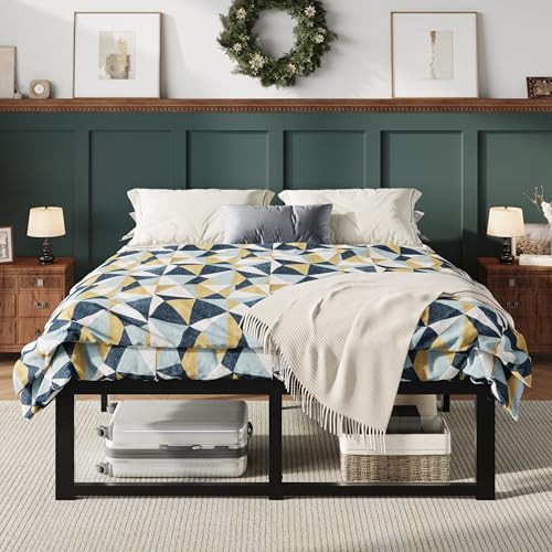 Allewie 14 Inch Queen Metal Bed Frame - Heavy Duty Support Black, Includes Headboard Mount Variation