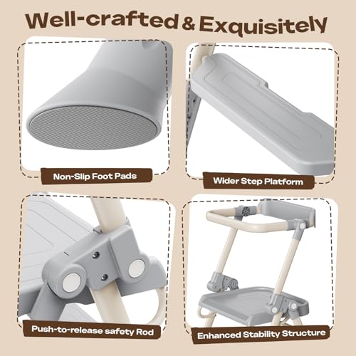 Toddler Step Stool with Safety Rail, Foldable Kids Kitchen Helper, Stable Anti-Drop Structure