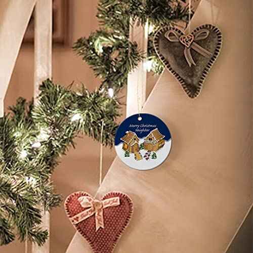 Christmas Ornament 2025 - Gift for Neighbors, Friendship Gingerbread House Keepsake, Holiday Present, Xmas Tree Decoration - Flat Circle Ceramic 3In