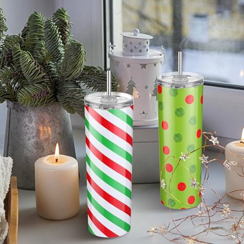 Sliner 4-Pack Christmas Stainless Steel Travel Mugs with Lid & Straw, Insulated 20 oz Holiday Gift Set