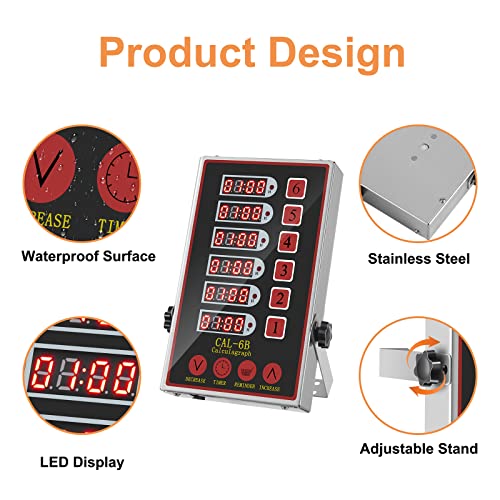 YOOYIST Black 6-Channel Commercial Kitchen Timer with Loud Alarm