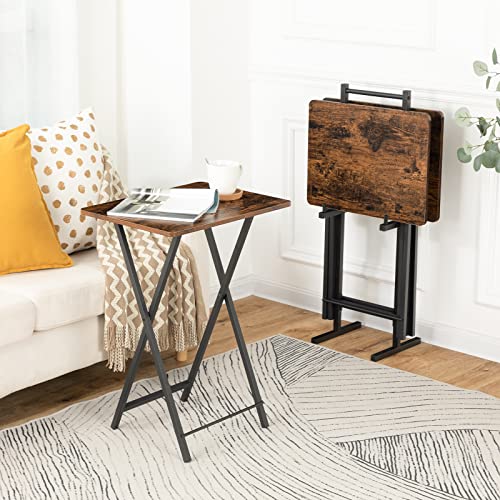 HOOBRO Set of 4 Folding TV Trays with Stand - Retro Metal Snack Tables