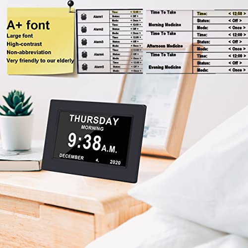7in Digital Calendar Clock for Elderly with Large Display - Black - Variation of THIS listing
