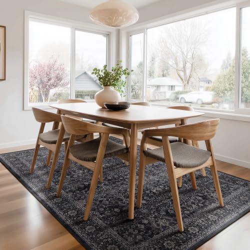 Dark 5x7 Area Rug for Living Room & Bedroom, Washable Non Slip Vintage Farmhouse Style - Midnight Variation
