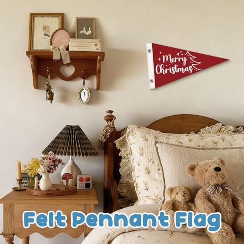 Christmas Kids Room Decoration Felt Banner,Red Merry Christmas Wall Hanging Banners Flags for Kids Room Bedroom Nursery Playroom Decor 7.4x14 Inch