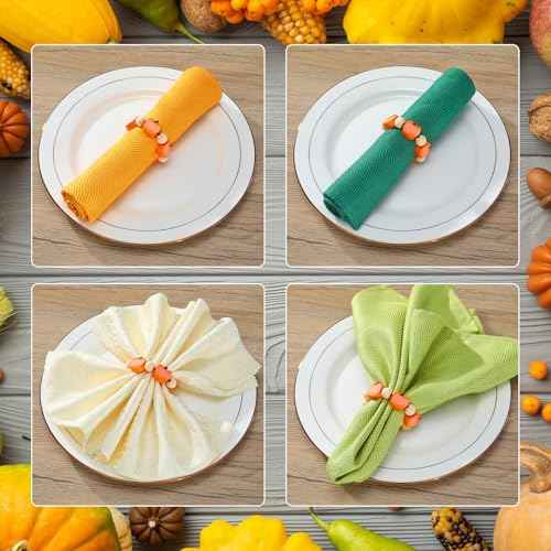 KPOSIYA Fall Napkin Rings Set of 6, Thanksgiving Pumpkin Maple Leaf Napkin Rings for Table Decor, Wooden Napkin Holder Buckle for Holiday, Halloween, Fall Banquet, Home Party, Wedding Supplies