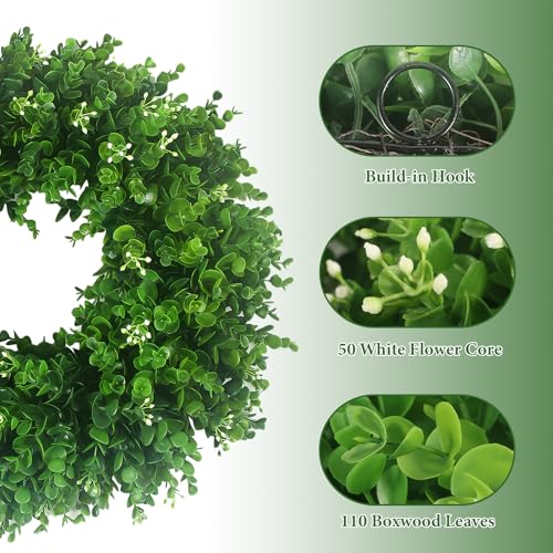 20'' Boxwood Wreath with White Sash - Artificial Front Door Decor
