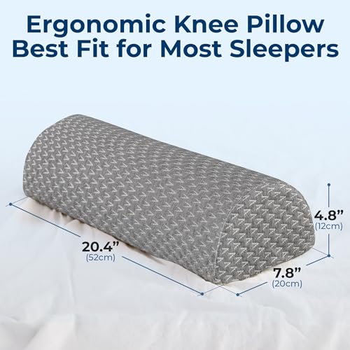 Grey Knee Pillow for Back Sleeping - Half Moon Leg Support Cushion, Memory Foam, ACA Endorsed