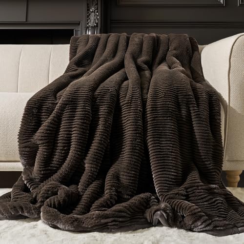 EverGrace Faux Rabbit Fur Throw Blanket 60x80 Dark Brown Cozy Home Decor