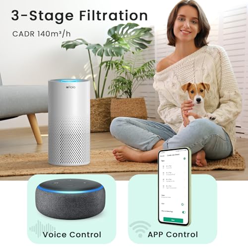 White Afloia Smart Air Purifier for Large Rooms Up to 1076 sq ft, Voice & App Control
