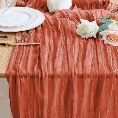 Wokceer Fall Table Runner Cheesecloth 10FT Boho Gauze Terracotta Cheese Cloth Table Runner Christmas Thanksgiving Rustic Sheer Runners for Baby Bridal Shower Wedding Easter