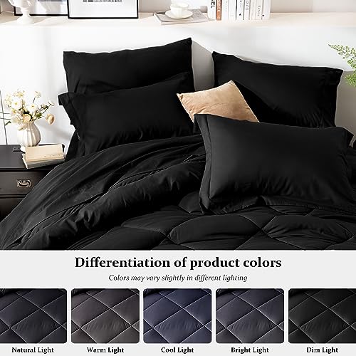 Black Queen Comforter Set 8 Pieces Bed in a Bag - Soft Microfiber Bedding