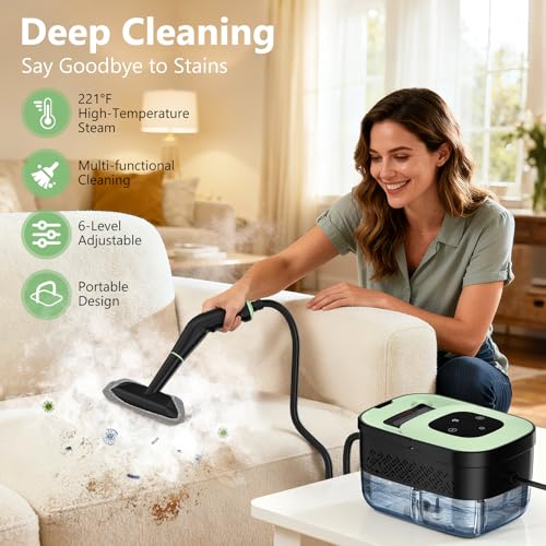WSRYYCC Green Handheld Steam Cleaner with 16 Accessories, 6-Level Adjustable, 15s Heat-Up